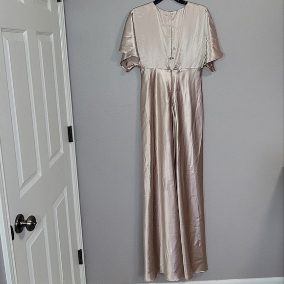 BIRDY GREYJESSE DRESS SHINY SATIN TAUPE DRESS/ SIZE  M. - Picture 3 of 14